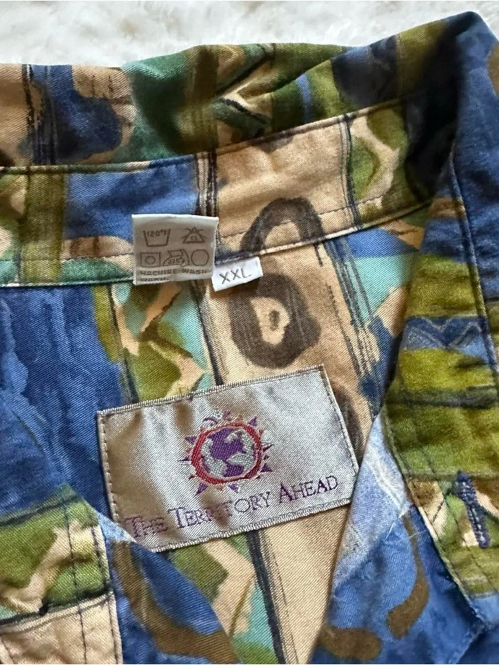 Vintage The Territory Ahead Blue & Green Patterned Button-Up Shirt XL - Picture 6 of 6